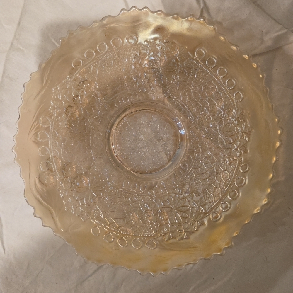 Fenton marigold iridescent carnival glass embossed floral bowl